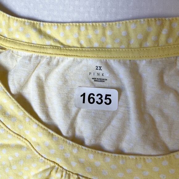 Pinkk Women Sleepwear Dress Size 2X Yellow Polka Dot Pajama Lace Short Sleeve - Picture 2 of 9